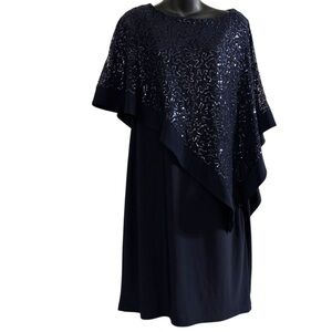 R&M Richard's Women's Draped Sequin Lace Poncho Party Cocktail Dress size 12